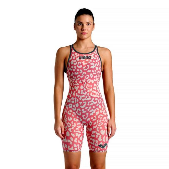 ARENA WOMENS CARBON AIR 2 LIMITED EDITION FULL BODY SHORT LEG OPEN BACK LEOPARD GERANIUM