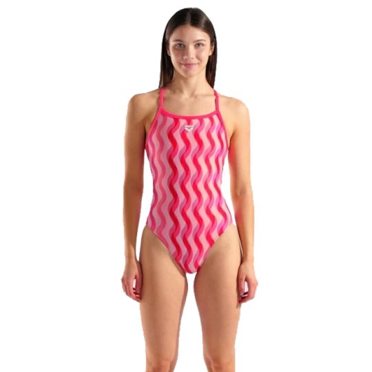 ARENA WOMENS RIPPLE SWIMSUIT CHALLENGE BACK MULTI PINK